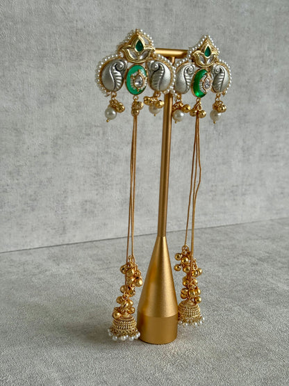 Ayura Designs Sozni Kashmiri Earrings – Meenakari with Emerald Green & Diamond-Cut Detailing