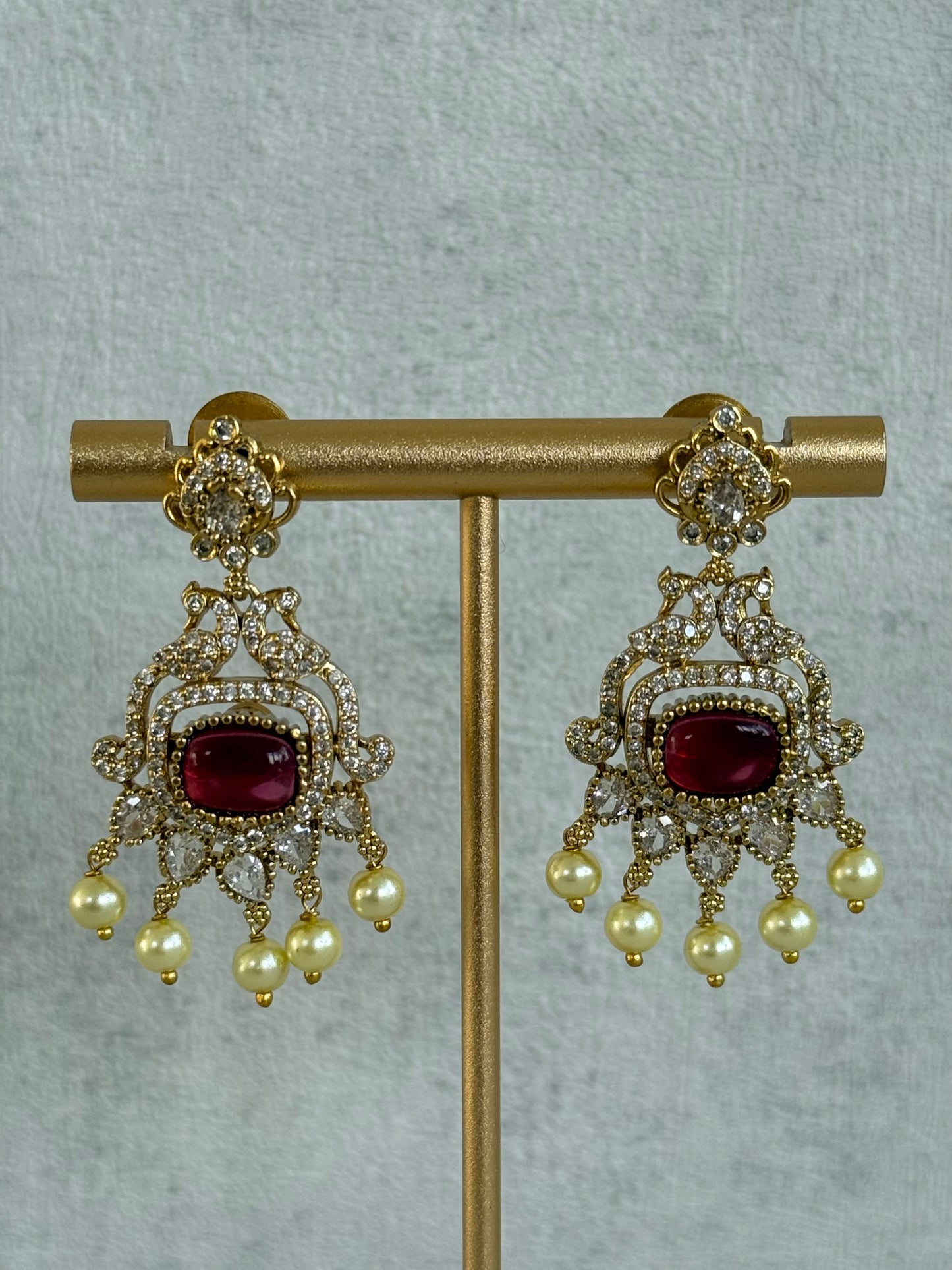 Ayura Designs Amreen Set with Earrings – Interchangeable Centre Stones with Peacock Motifs, Crystal Detailing & Pearl Drops
