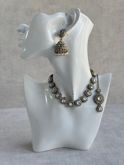 Ayura Designs Eira Necklace Set with Earrings & Tikka – Crystal Stones with Antique Gold Finish
