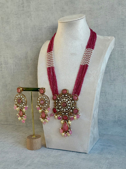 Ayura Designs Julia Set – Kundan Necklace & Earrings with Rose Pink Stones, Pearls & Crystal Detailing