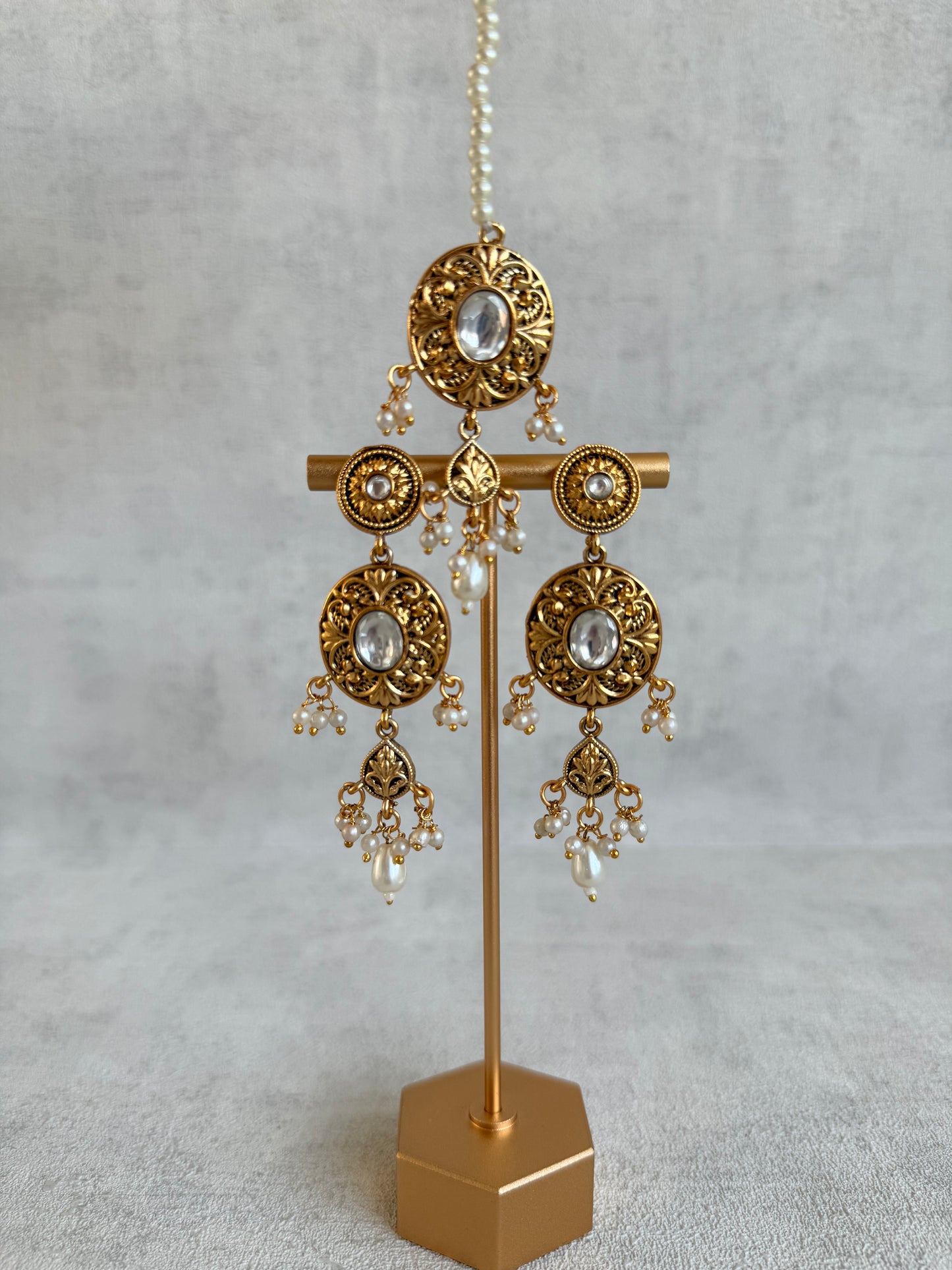 Ayura Designs Mohak Choker Set with Earrings & Tikka – Gold Waterfall Design with Kundan & Pearl Drops