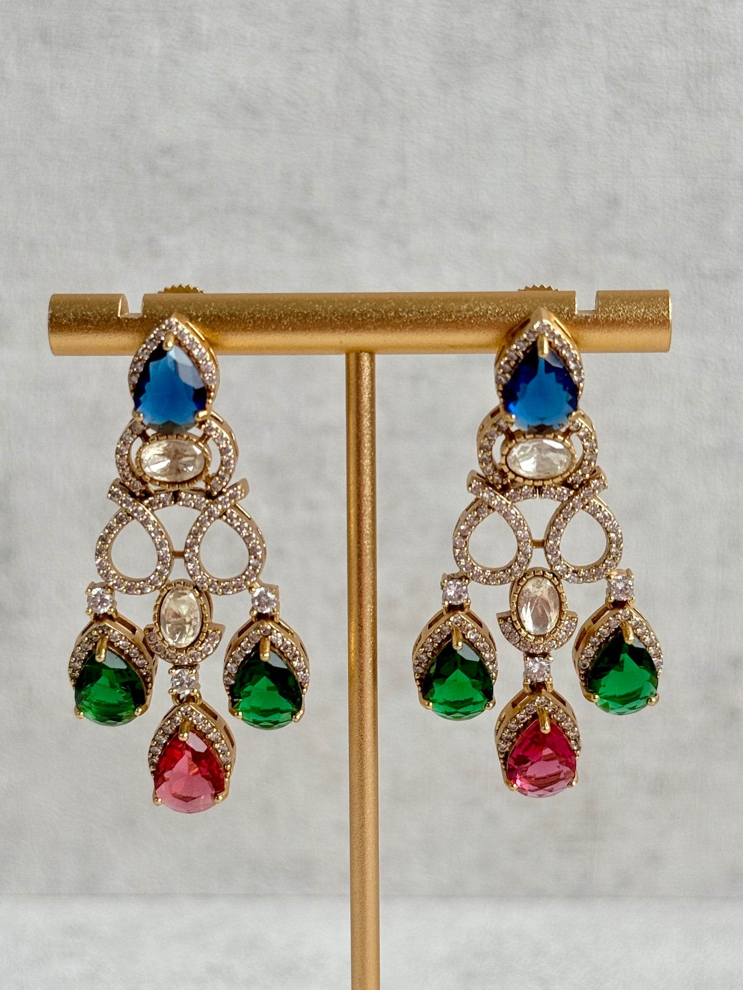 Ayura Designs Sylvie Necklace Set with Earrings – Gold Finish with Moissanite Crystals & Multicolour Stones