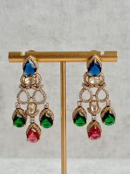Ayura Designs Sylvie Necklace Set with Earrings – Gold Finish with Moissanite Crystals & Multicolour Stones