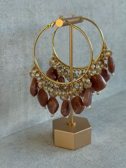 Ayura Designs Heer Balis – Gold Hoops with Dusty Rose Marble Beads, Pearls & Crystal Detailing