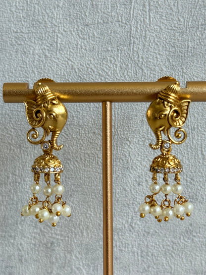 Ayura Designs Wadha Collar Necklace Set with Earrings – Gold Elephant Pendant & White Crystal Detailing