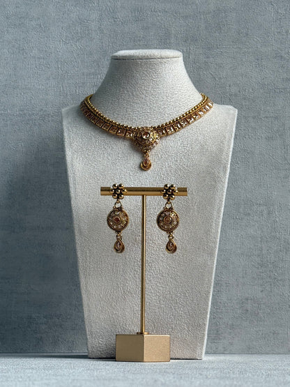 Ayura Designs Nithya Set – Gold Necklace & Earrings with Champagne Crystal Stones