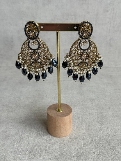 Ayura Designs Almas Tikka Set with Earrings, Tikka & Sahara – Midnight Blue Beads & Antique Gold Finish