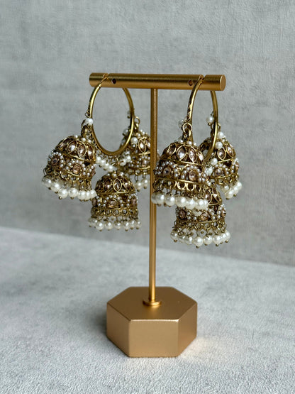 Ayura Designs Nakhra Balis – Ivory Triple Dome Earrings with Pearl Clusters & Mirror-Cut Detailing