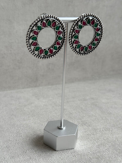 Ayura Designs Kesar Studs – Statement Oxidised Stud Earrings with Ruby Pink & Emerald Stones