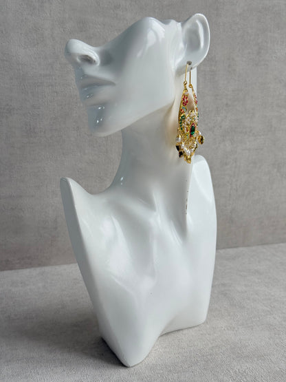 Ayura Designs Nimrat Balis – Emerald Green & Multicolour Stones, Ivory Pearl Beads & Pippal Patti, Gold Finish