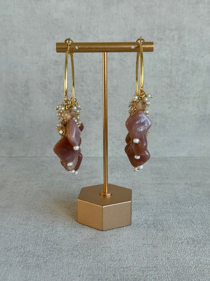 Ayura Designs Heer Balis – Gold Hoops with Dusty Rose Marble Beads, Pearls & Crystal Detailing