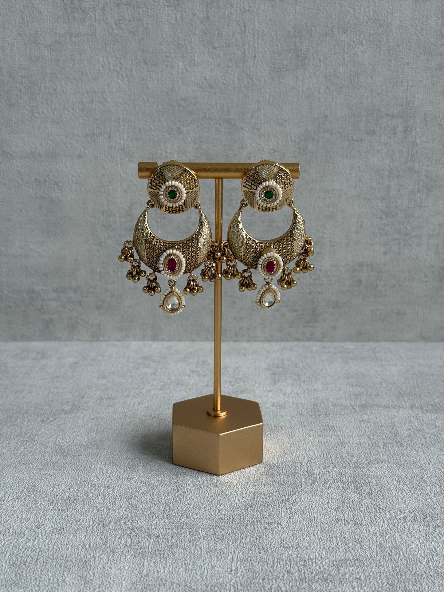 Ayura Designs Purvi Set – Necklace & Earrings with Antique Gold Filigree, Ruby, Emerald & Pearl Detailing