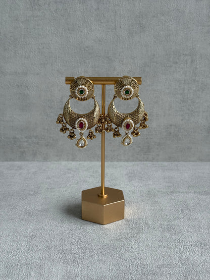 Ayura Designs Purvi Set – Necklace & Earrings with Antique Gold Filigree, Ruby, Emerald & Pearl Detailing