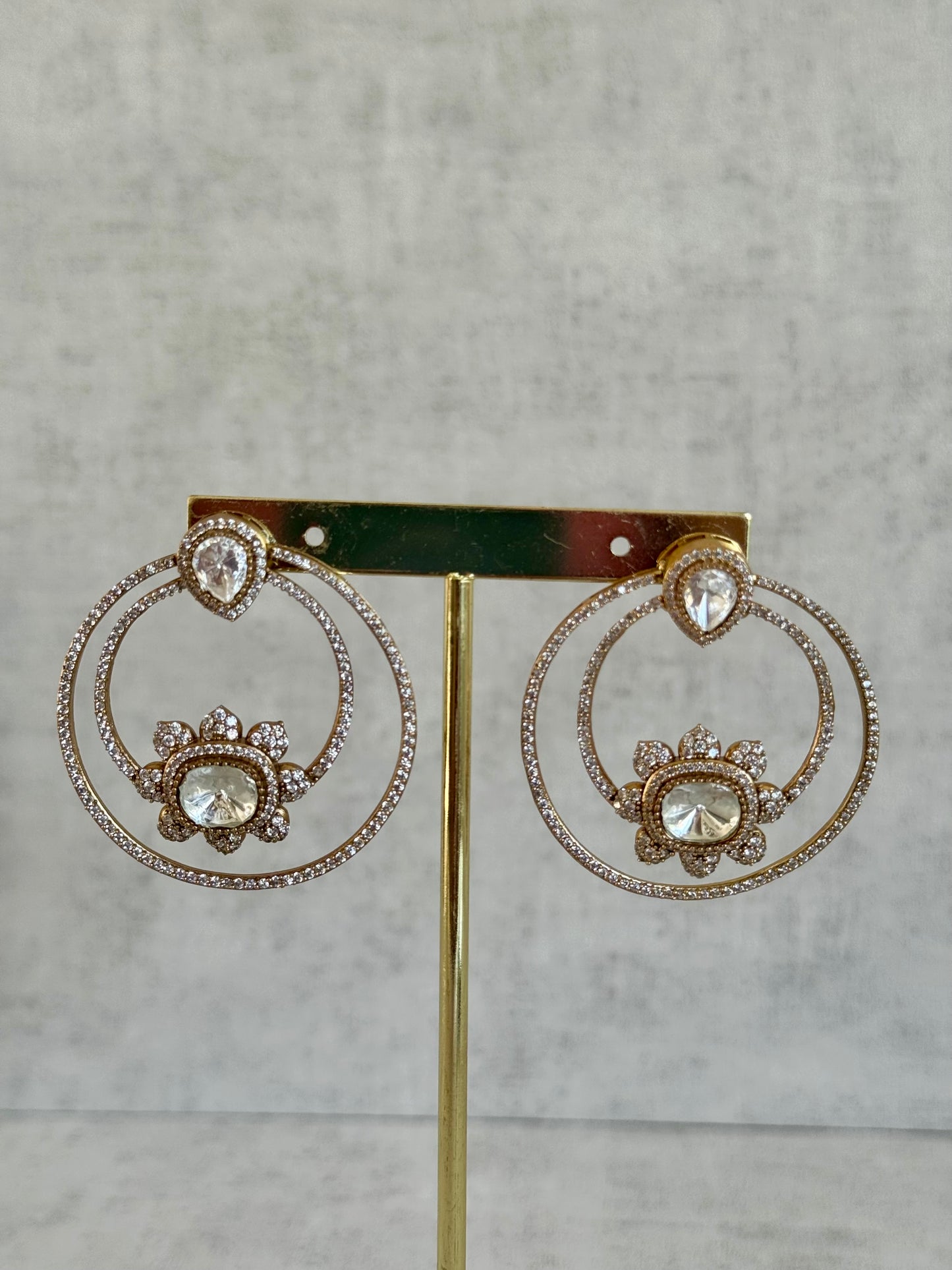 Ayura Designs Eden Hoops – Antique Gold Floral Double Hoops with Moissanite Stones
