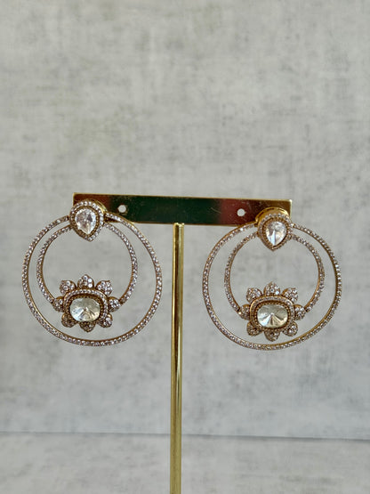 Ayura Designs Eden Hoops – Antique Gold Floral Double Hoops with Moissanite Stones