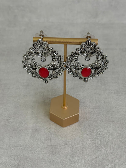 Ayura Designs Eila Earrings with Ruby Red Stone in Antique Silver Finish