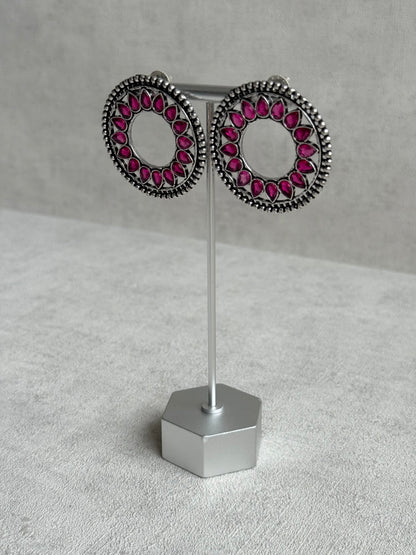 Ayura Designs Kesar Studs – Statement Oxidised Stud Earrings with Fuchsia Pink Stones