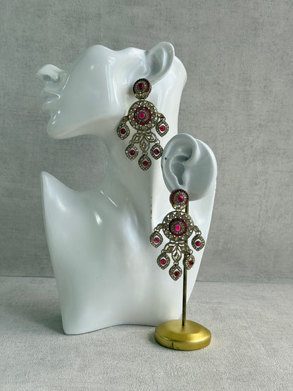 Ayura Designs Vanika Earrings – Rani Pink & Champagne Crystal Gold Finish