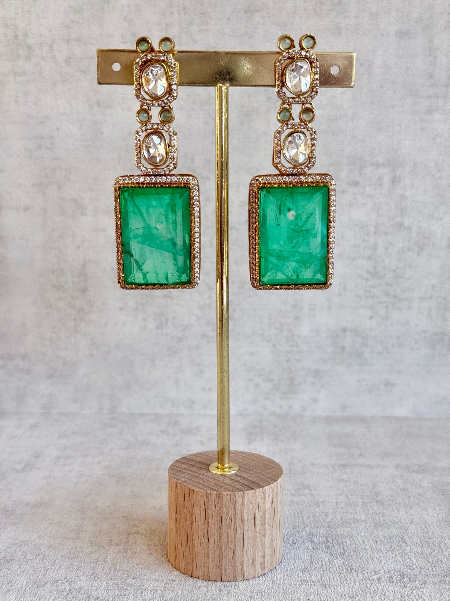 Ayura Designs Clara Set with Earrings & Tikka — Jade Green Moissanite Stones and Antique Gold Finish