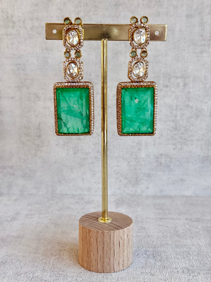 Ayura Designs Clara Set with Earrings & Tikka — Jade Green Moissanite Stones and Antique Gold Finish