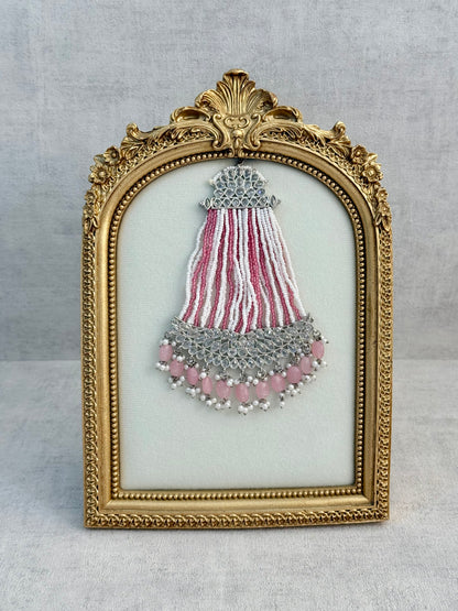 Ayura Designs Ash Jhoomar Passa – Blush Pink Beads with Mirror Cut Stones & Silver Finish