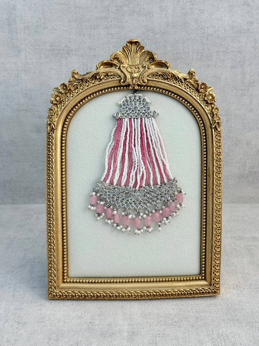 Ayura Designs Ash Jhoomar Passa – Blush Pink Beads with Mirror Cut Stones & Silver Finish