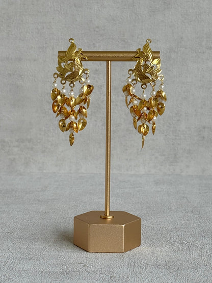 Ayura Designs Patari Earrings – Gold Peacock Pipal Patti Pearl Drop Earrings
