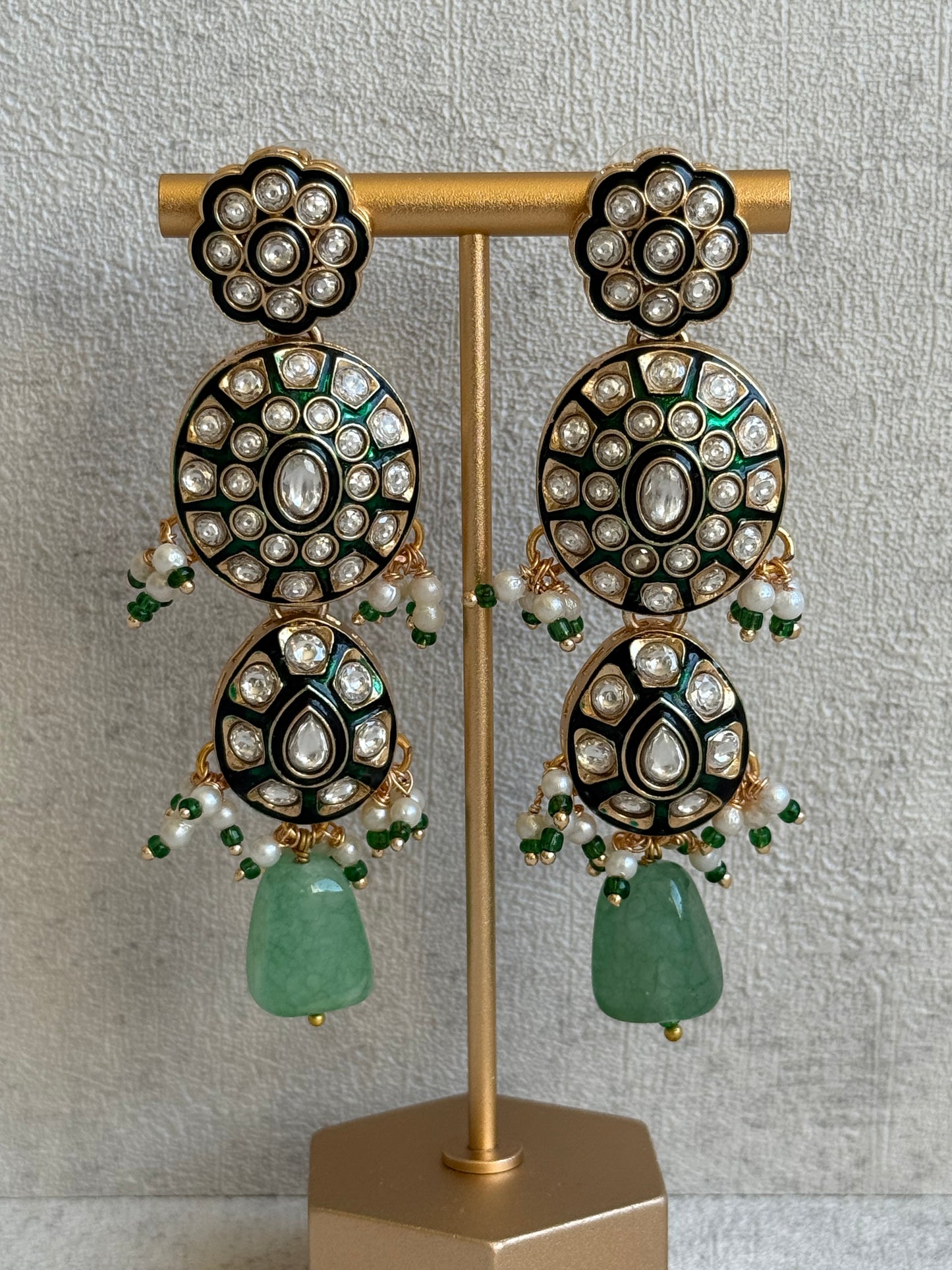 Ayura Designs Sumaira Set with Passa – Necklace, Earrings, Tikka & Passa with Kundan, Green Meenakari Detailing & Jade Green Drops