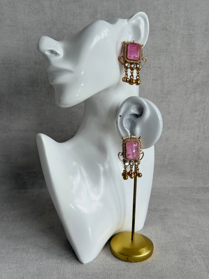 Ayura Designs Aleena Earrings – Blush Pink Stone Stud Earrings with Pearls & Ghungroo Detailing