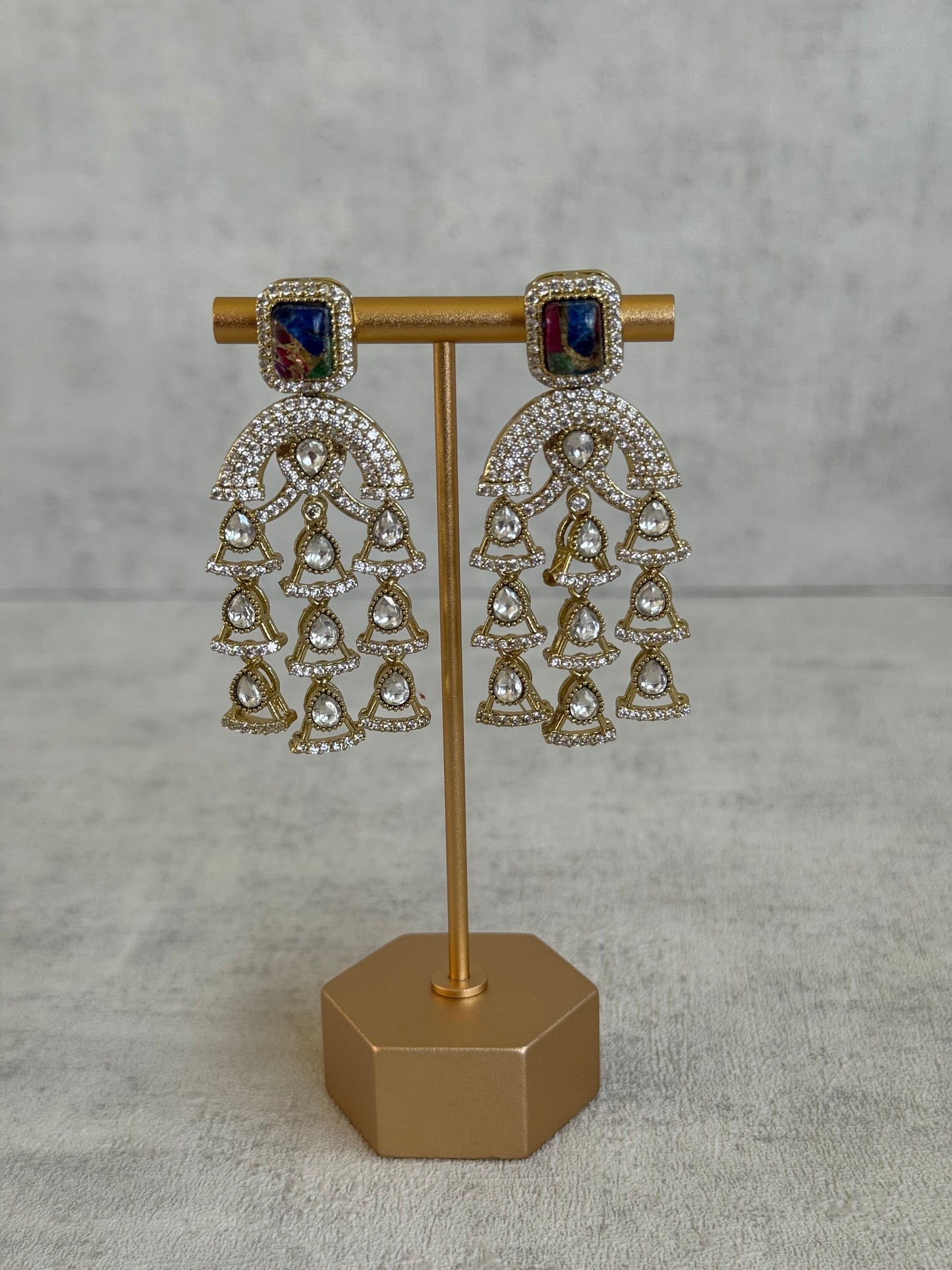 Ayura Designs Isla Choker Set with Earrings – Multicolour Marble & Moissanite Stones