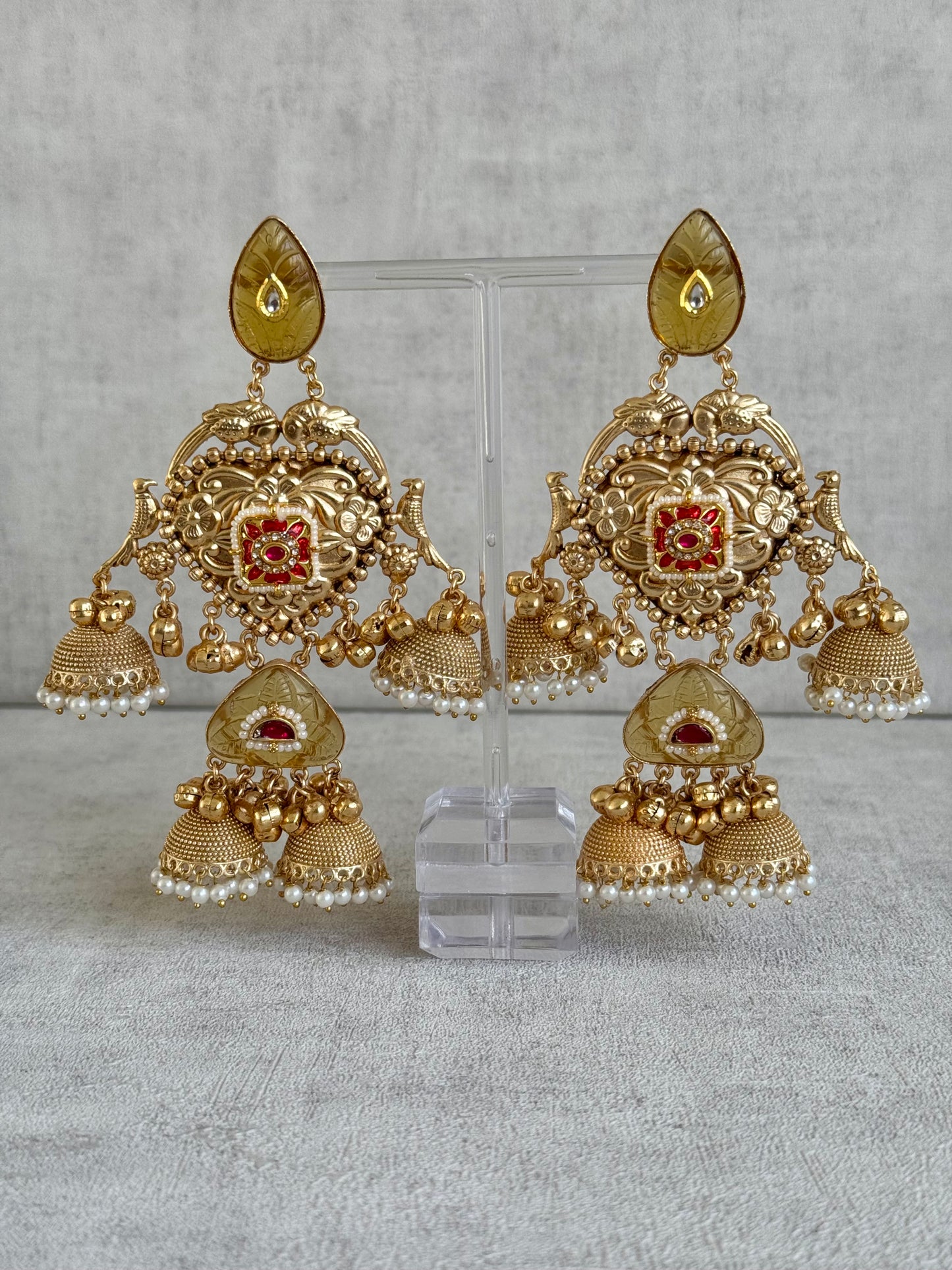 Ayura Designs Areesha Earrings – Gold-Plated Earrings with Blush Pink Enamel, Layered Jhumkas & Pearl Detailing
