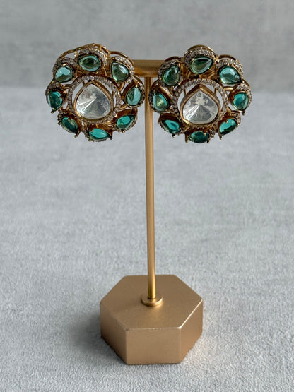 Ayura Designs Giana Stud Earrings – Aqua Green & Crystal Kundan with Gold Finish