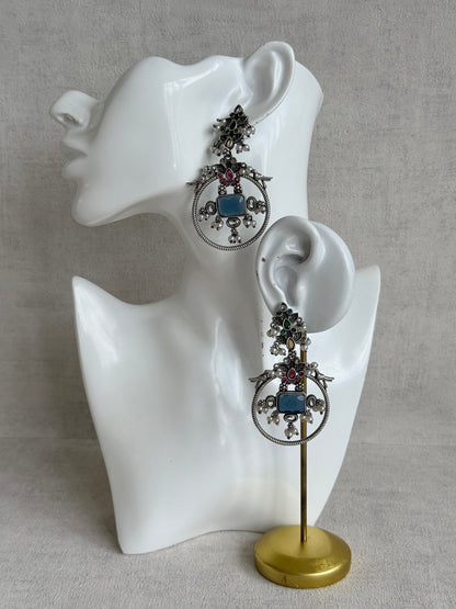 Ayura Designs Katha Earrings – Oxidised Statement Earrings with Multicolour Stonework & Pearl Detailing