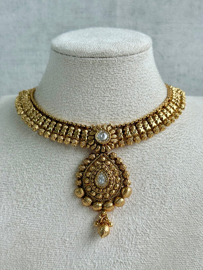 Ayura Designs Ayma Necklace Set with Earrings – Antique Gold Finish with All-Crystal Detailing