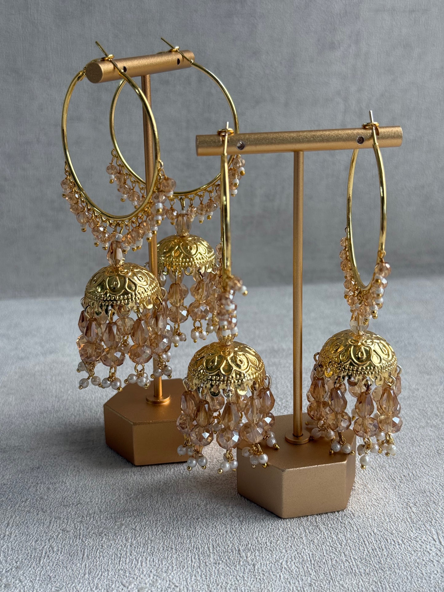 Ayura Designs Surbhi Balis – Champagne Crystals & Pearls in Gold Finish