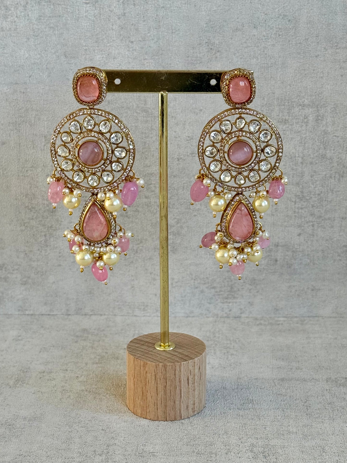 Ayura Designs Julia Set – Kundan Necklace & Earrings with Rose Pink Stones, Pearls & Crystal Detailing