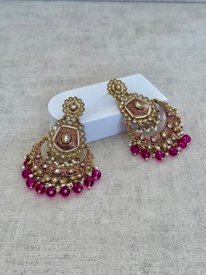 Ayura Designs Safa Antique Gold-Plated Chandbali Earrings with Pearl and Pink Bead Accents