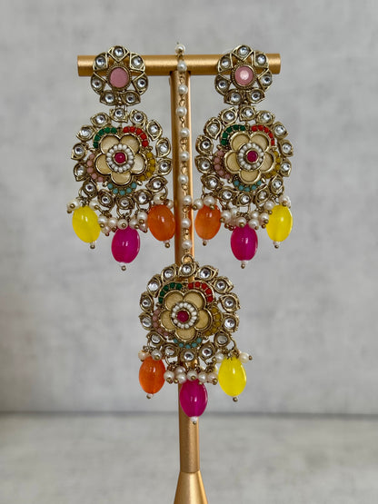 Ayura Designs Suroor Set – Multi-Colored Kundan & Pearl Ensemble with Earrings & Tikka