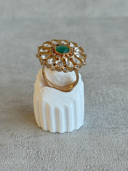 Ayura Designs Luisa Adjustable Ring – Mint Centre Stone with Crystal Petal Detailing