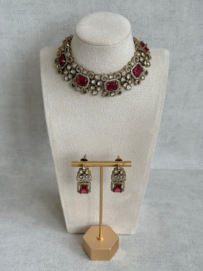 Ayura Designs Celine Necklace Set with Earrings – Moissanite Ruby Rose Statement Set