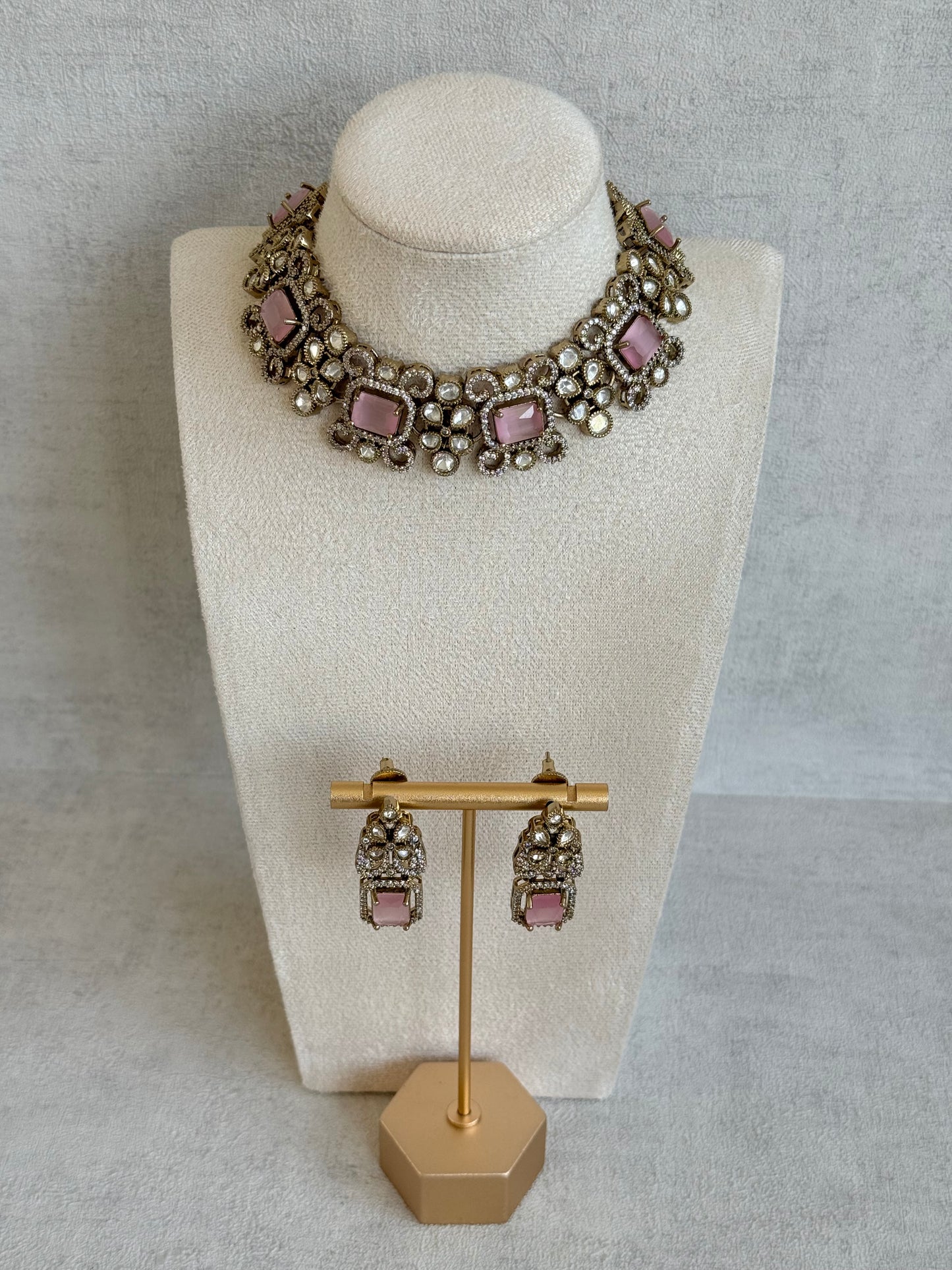 Ayura Designs Celine Set with Earrings – Moissanite Blush Pink Statement Set