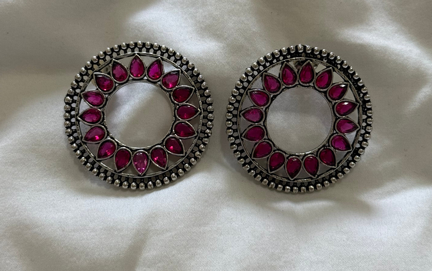 Ayura Designs Kesar Studs – Statement Oxidised Stud Earrings with Fuchsia Pink Stones