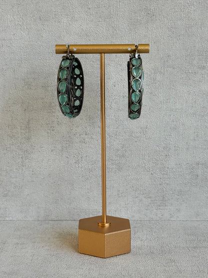 Ayura Designs Nureh Earrings – Dual Tone Floral Hoop Earrings with Mint Green Stones & Cutwork Detailing