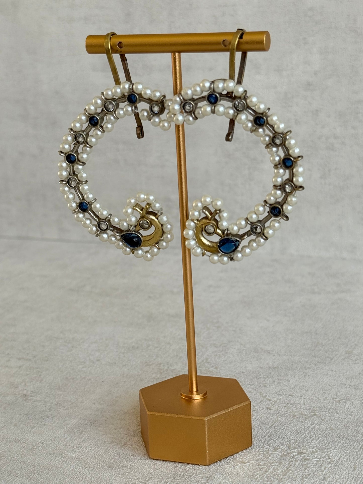 Ayura Designs Nupur Earrings – Pearl Ear Climbers with Sapphire Blue Stones & Pearl Detailing
