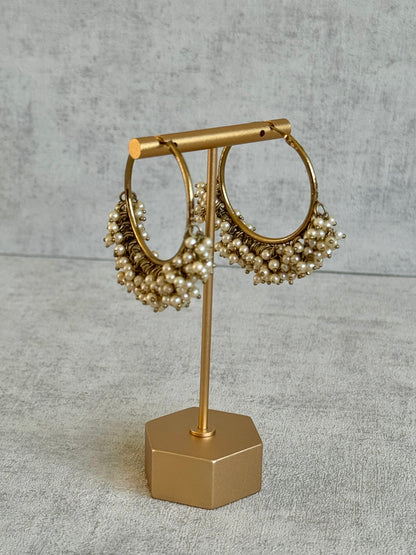 Ayura Designs Sajni Balis – Antique Gold Hoop Earrings with Pearl Cluster Detailing