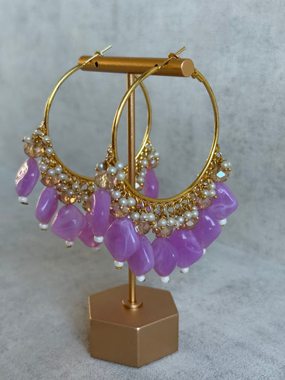 Ayura Designs Heer Balis – Gold Hoops with Lilac Marble Beads, Pearls & Crystal Detailing