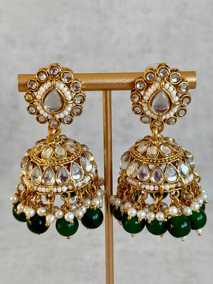 Ayura Designs Iyla Set with Necklace, Earrings & Tikka – Kundan Detailing, Ivory Pearl Drops & Emerald Beads