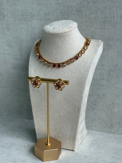 Ayura Designs Veni Set – Gold Necklace & Stud Earrings with Champagne Mirror-Cut Polki Stones