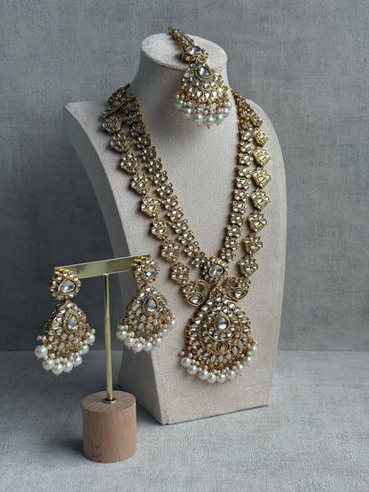 Ayura Designs Javeria Set with Earrings & Tikka – Ivory Pearls, Mirror Kundan & Gold Finish