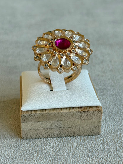 Ayura Designs Luisa Adjustable Ring – Pink Centre Stone with Crystal Petal Detailing